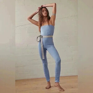 NWOT FREE PEOPLE Hot Shot Strapless Jumpsuit By Fp  Movement Raindrop Blue XS